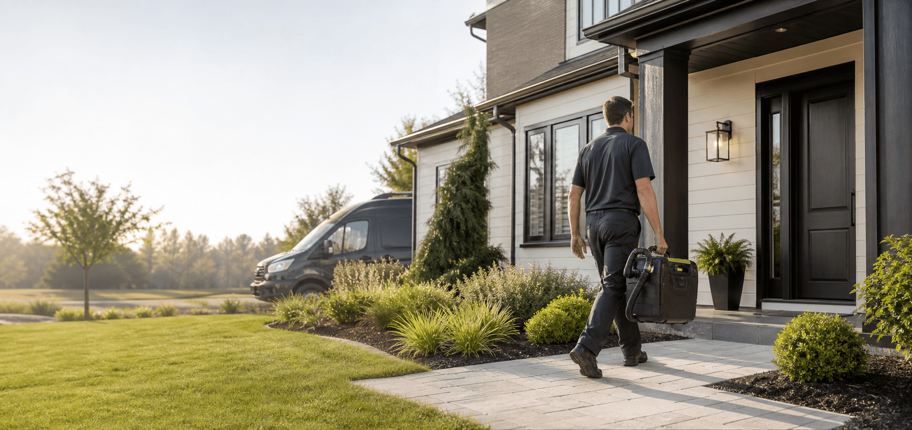 All Green Carpet Clean technician arriving to provide local carpet cleaning service